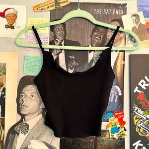 Black Mini Tank with Small Ruffle Neckline